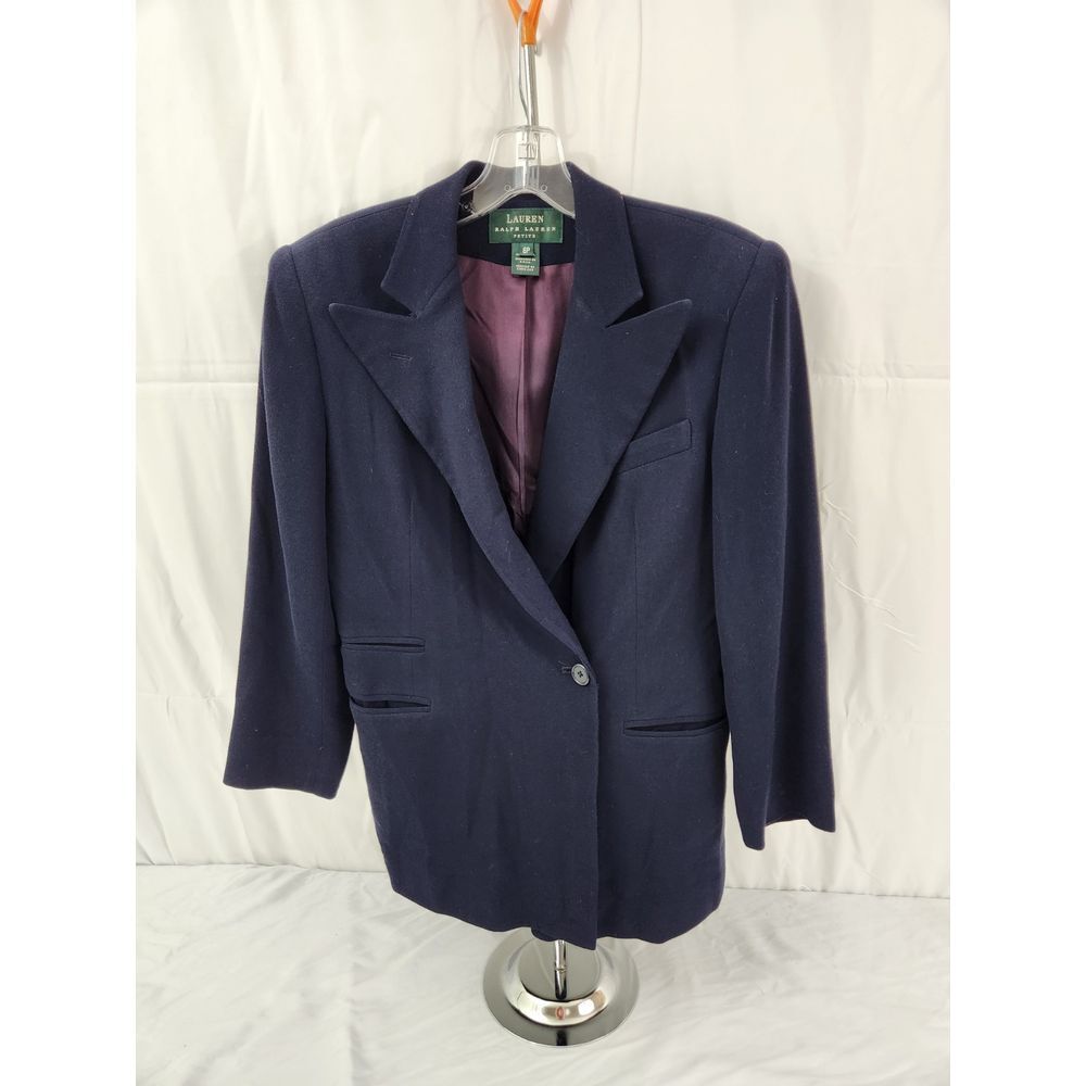 Lauren Ralph Lauren Petite Navy Blue Wool Blend Single Button Blazer Jacket 6P